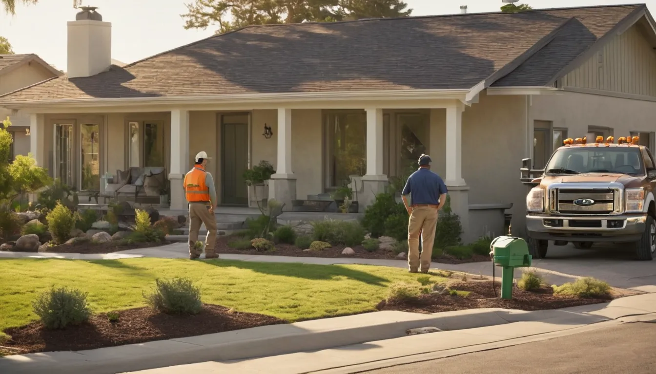 A friendly septic provider talking with a homeowner in a San Bernardino front yard