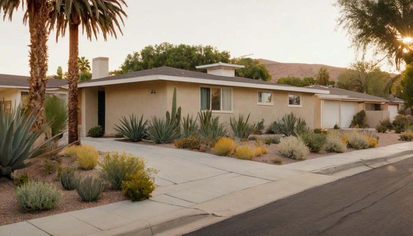 Stucco ranch homes on a quiet street in the San Bernardino area